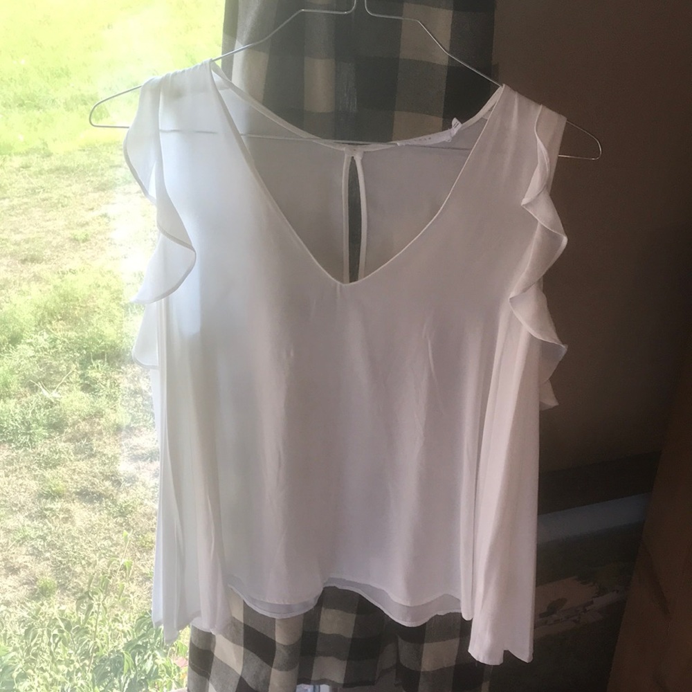 Nordstroms White ruffle top with shoulder holes